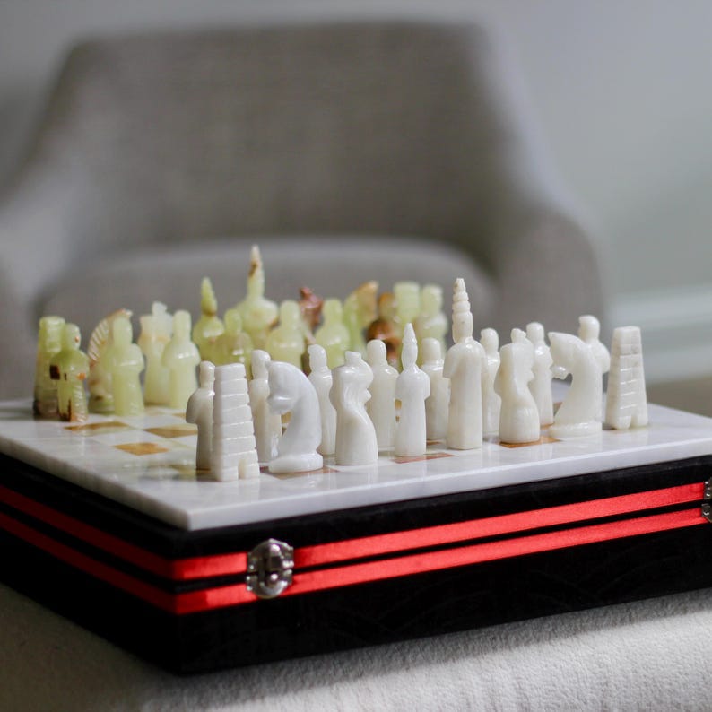 White & Onyx Marble Statue Chess Set (15x15)