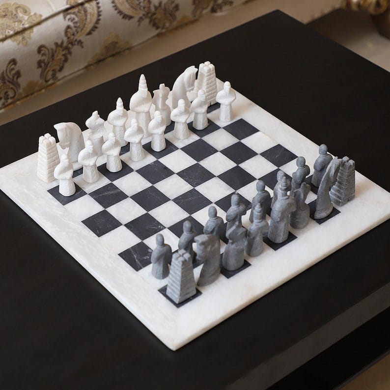 White & Black Matt Marble Statue Chess Set (15x15)