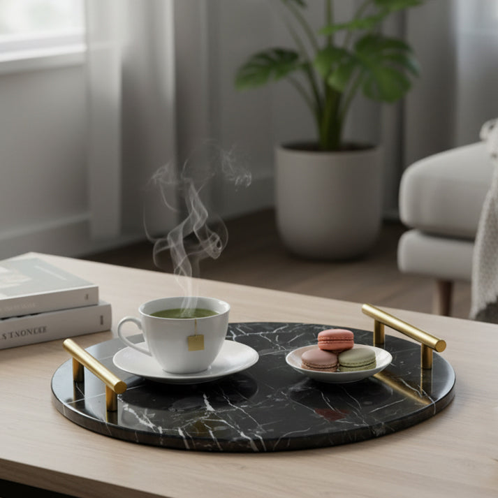 Midnight Majesty Round Marble Tray 14x14