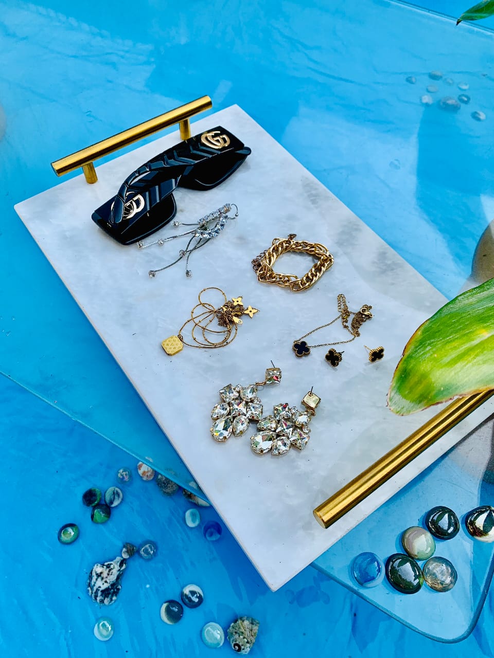 Imperial Ash White Rectangular Marble Tray 9x14