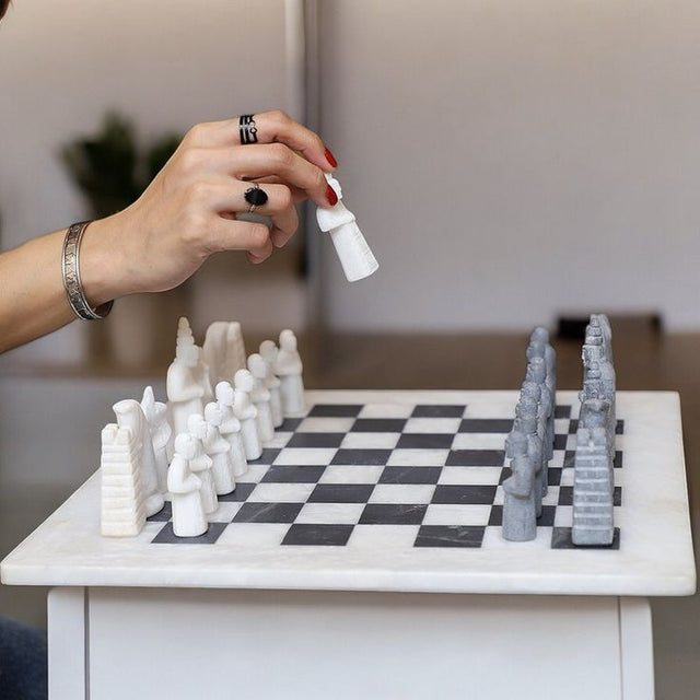 White & Black Matt Marble Statue Chess Set (15x15)