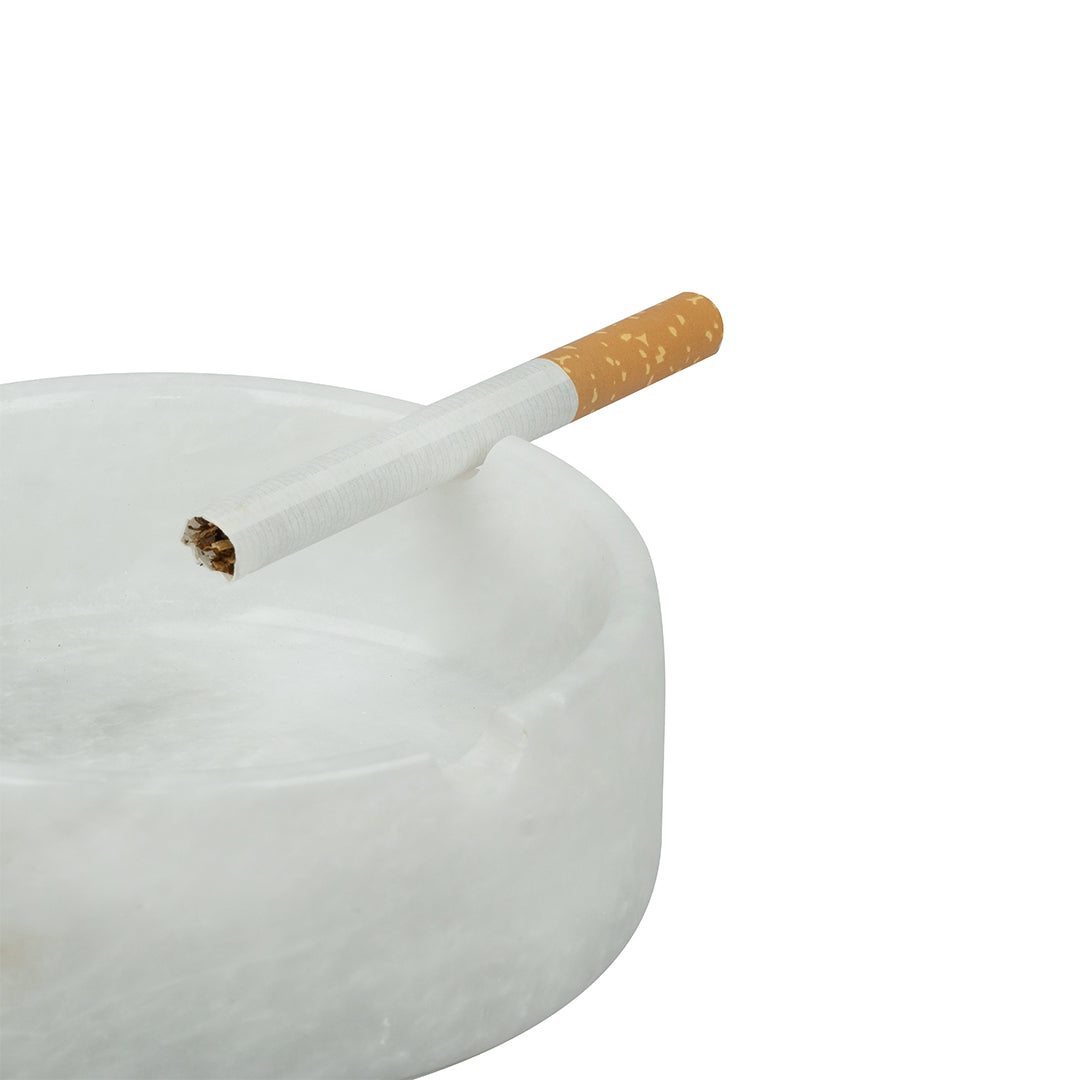 White Ash Tray with Cigarette Holder  3.5 x 1.25